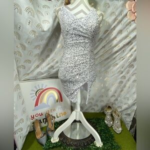 Fashion Nova One Shoulder White Sequin Dress